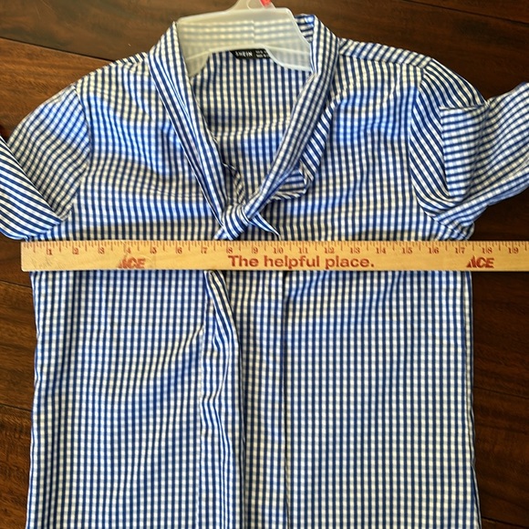 SHEIN | Tie neck blue gingham top shirt long sleeved - Picture 10 of 13